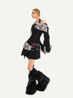 Nico Molly Leopard Patchwork Halter Bardot Low Waist Women's Cashmere Top & Skirt Sets