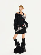 Nico Molly Leopard Patchwork Halter Bardot Low Waist Women's Cashmere Top & Skirt Sets