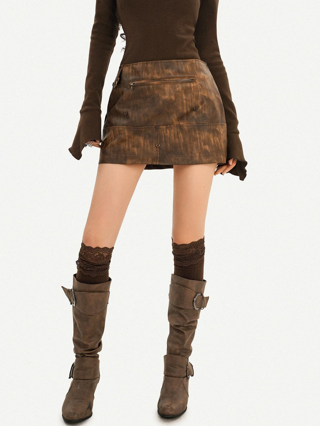 Nico Molly Leopard Patchwork Tribal Women's Cropped Slim Vest Skirt Top & Skirt Sets