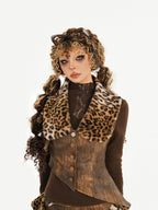 Nico Molly Leopard Patchwork Tribal Women's Cropped Slim Vest Skirt Top & Skirt Sets