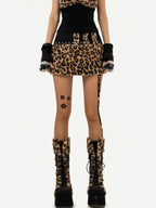 Nico Molly Leopard Print Patchwork Halter Vintage Women's Top & Skirt Sets