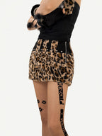Nico Molly Leopard Print Patchwork Halter Vintage Women's Top & Skirt Sets