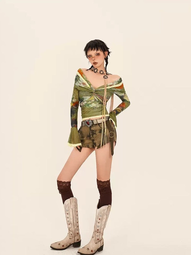 Nico Molly Leopard Print Punk American Retro Women's Other Material Denim Shorts