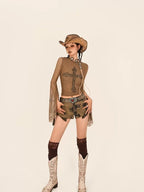Nico Molly Leopard Print Punk American Retro Women's Other Material Denim Shorts