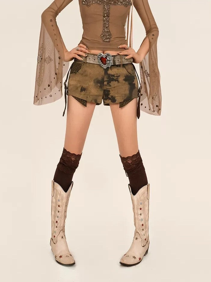 Nico Molly Leopard Print Punk American Retro Women's Other Material Denim Shorts