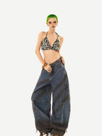 Nico Molly Leopard Print Rhinestone Halter Tie V-neck Women's Padded Tube Tops / Bandeaus