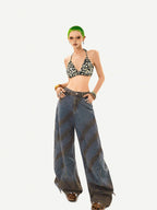Nico Molly Leopard Print Rhinestone Halter Tie V-neck Women's Padded Tube Tops / Bandeaus