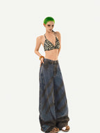 Nico Molly Leopard Print Rhinestone Halter Tie V-neck Women's Padded Tube Tops / Bandeaus