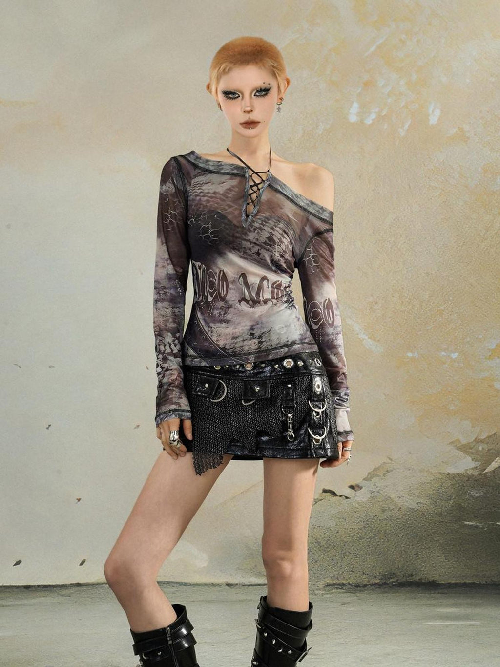 Nico Molly Letter Print One Shoulder Streetwear Women's Long Sleeve T-shirts