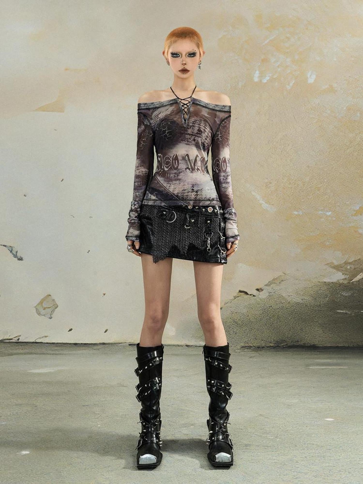 Nico Molly Letter Print One Shoulder Streetwear Women's Long Sleeve T-shirts