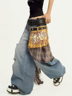 Nico Molly Light Blue Ripped Embroidered Washed High Waist Women's Wide-leg Jeans
