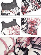 Nico Molly Light Punk Graffiti Print Patchwork Slim Fit Round Neck Women's Tank Tops
