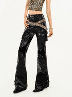 Nico Molly Mechanical Cargo Pocket Low Waist Flare Women's Pu Leather Pants
