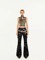 Nico Molly Mechanical Cargo Pocket Low Waist Flare Women's Pu Leather Pants