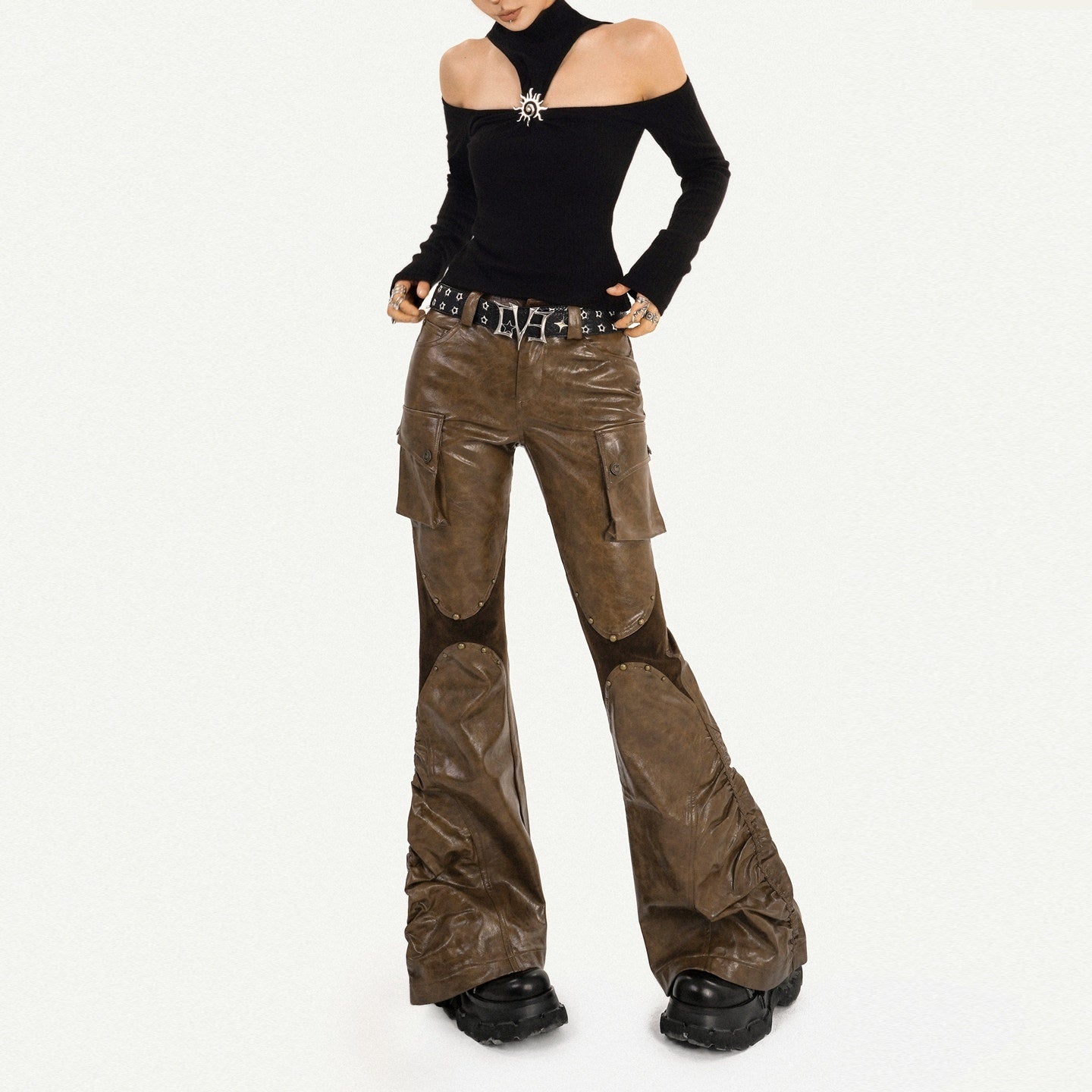 Nico_Molly_Patchwork_Spliced_Vintage_Slim_Micro_Flare_Workwear_Women's_Pu_Leather_Pants_985979871035_MISSTT