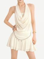 Nico Molly Petite Slimming Draped Halter A Line Retro Women's Casual Mini Dresses