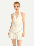 Nico Molly Petite Slimming Draped Halter A Line Retro Women's Casual Mini Dresses