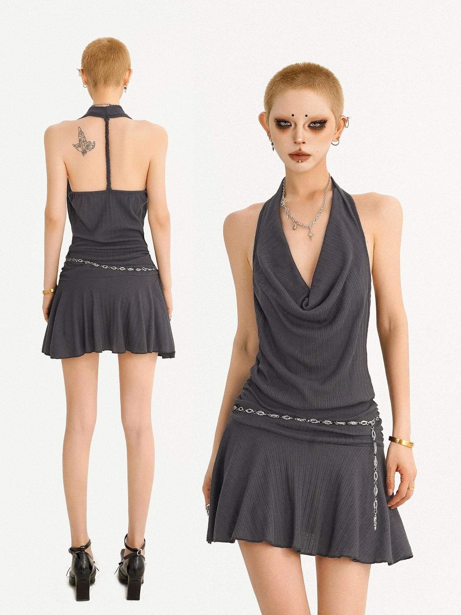 Nico Molly Petite Slimming Draped Halter A Line Retro Women's Casual Mini Dresses