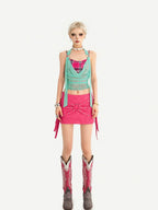 Nico Molly Plaid Halter Fake Two Piece Slim Fit Women's Padded Tank Tops