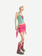Nico Molly Plaid Halter Fake Two Piece Slim Fit Women's Padded Tank Tops