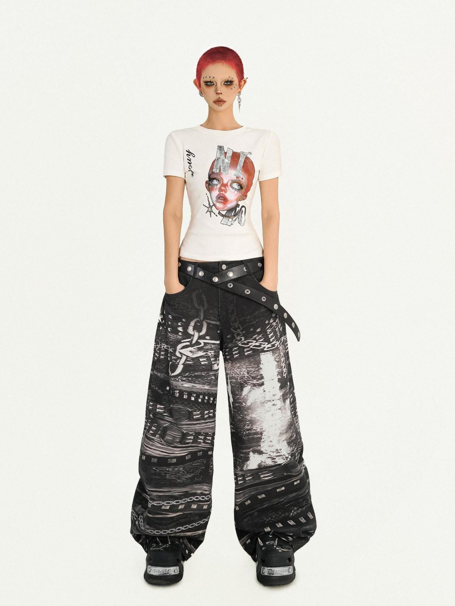 Nico Molly Portrait Print Slim Fit Round Neck Women's Combed Cotton Short Sleeve T-shirts