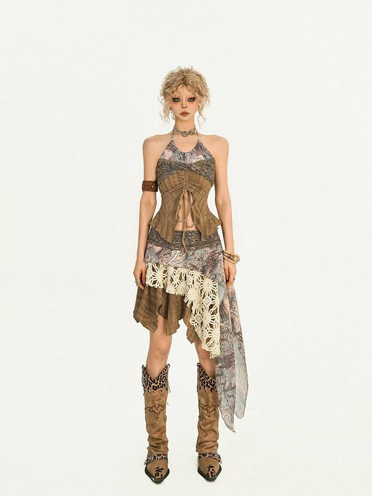 Nico Molly Postapocalyptic Patchwork Asymmetric A Line Women's Midi Skirts