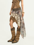 Nico Molly Postapocalyptic Patchwork Asymmetric A Line Women's Midi Skirts