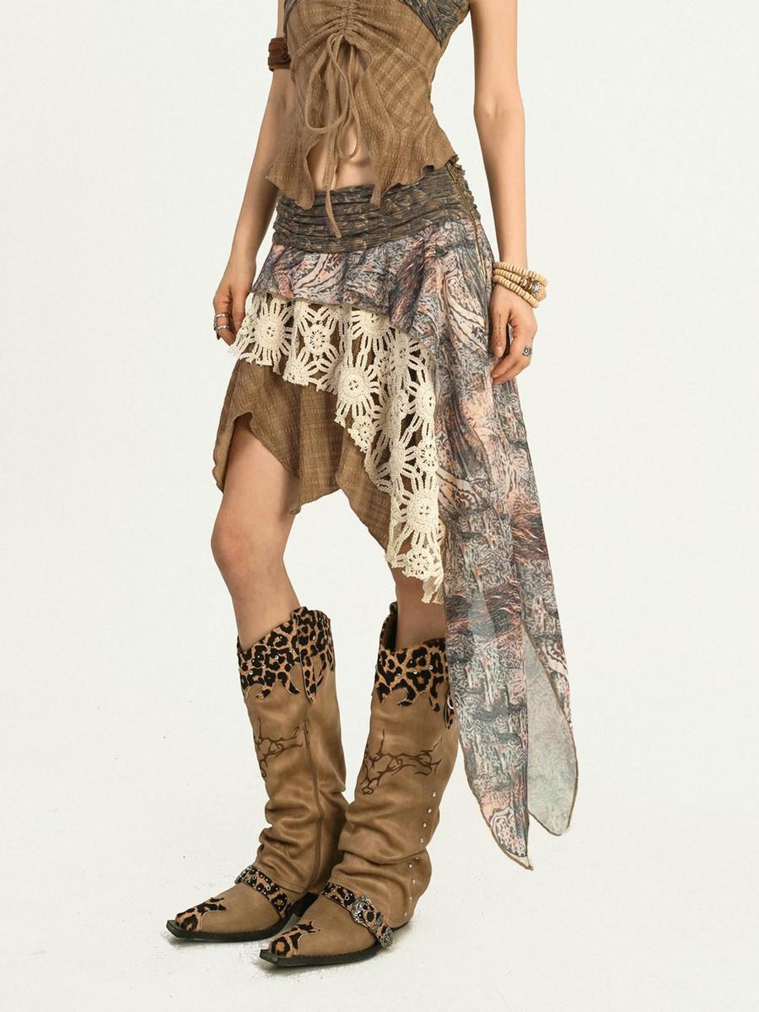Nico Molly Postapocalyptic Patchwork Asymmetric A Line Women's Midi Skirts