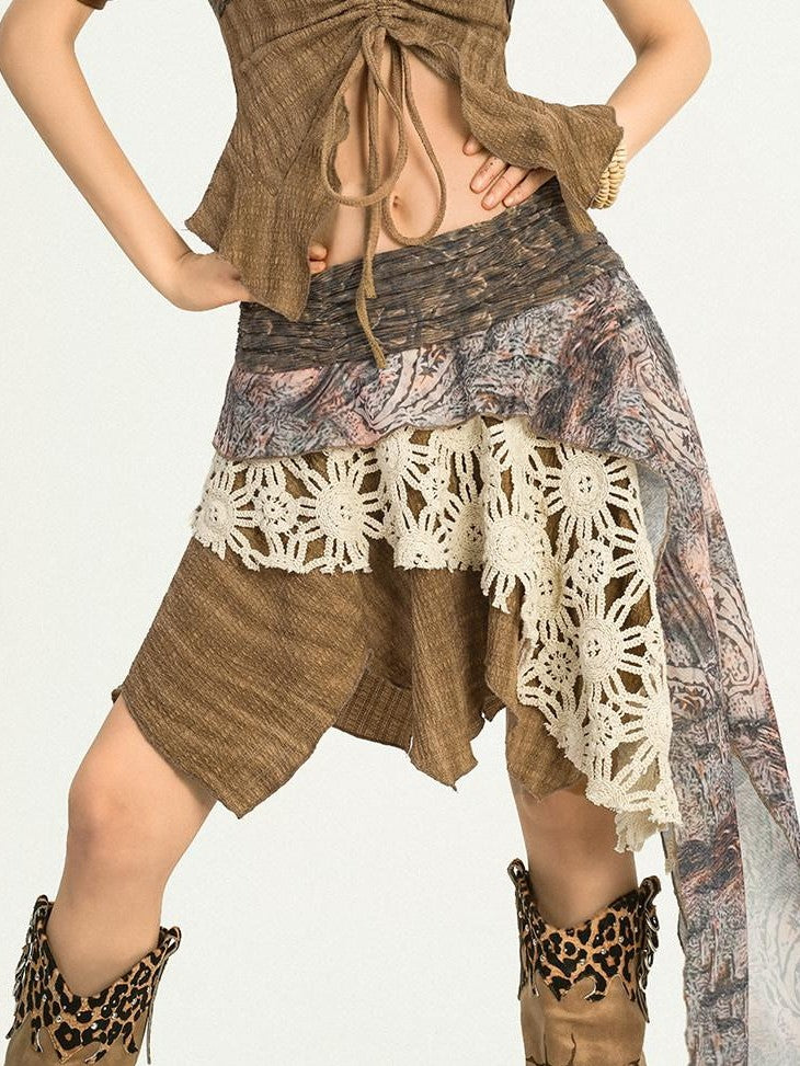 Nico Molly Postapocalyptic Patchwork Asymmetric A Line Women's Midi Skirts