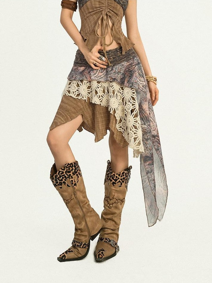 Nico Molly Postapocalyptic Patchwork Asymmetric A Line Women's Midi Skirts