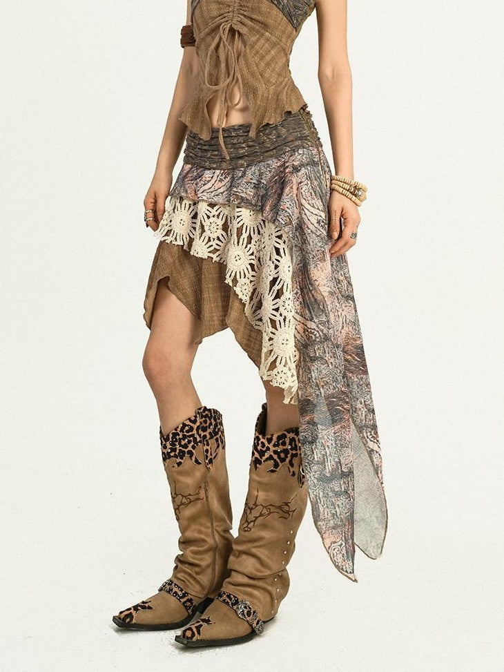 Nico Molly Postapocalyptic Patchwork Asymmetric A Line Women's Midi Skirts