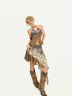 Nico Molly Postapocalyptic Patchwork Asymmetric A Line Women's Midi Skirts