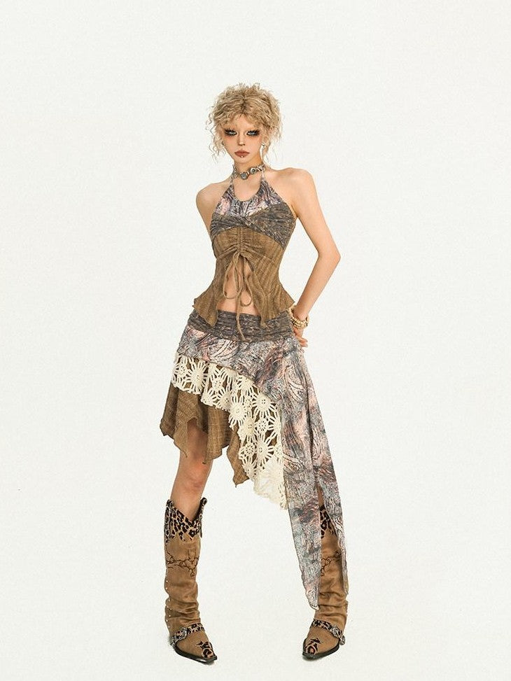 Nico Molly Postapocalyptic Patchwork Asymmetric A Line Women's Midi Skirts