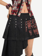 Nico Molly Punk Halter Cropped Plaid Patchwork Print Studded Women's Tank Tops
