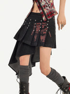 Nico Molly Punk Halter Cropped Plaid Patchwork Print Studded Women's Tank Tops