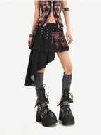 Nico Molly Punk Halter Cropped Plaid Patchwork Print Studded Women's Tank Tops