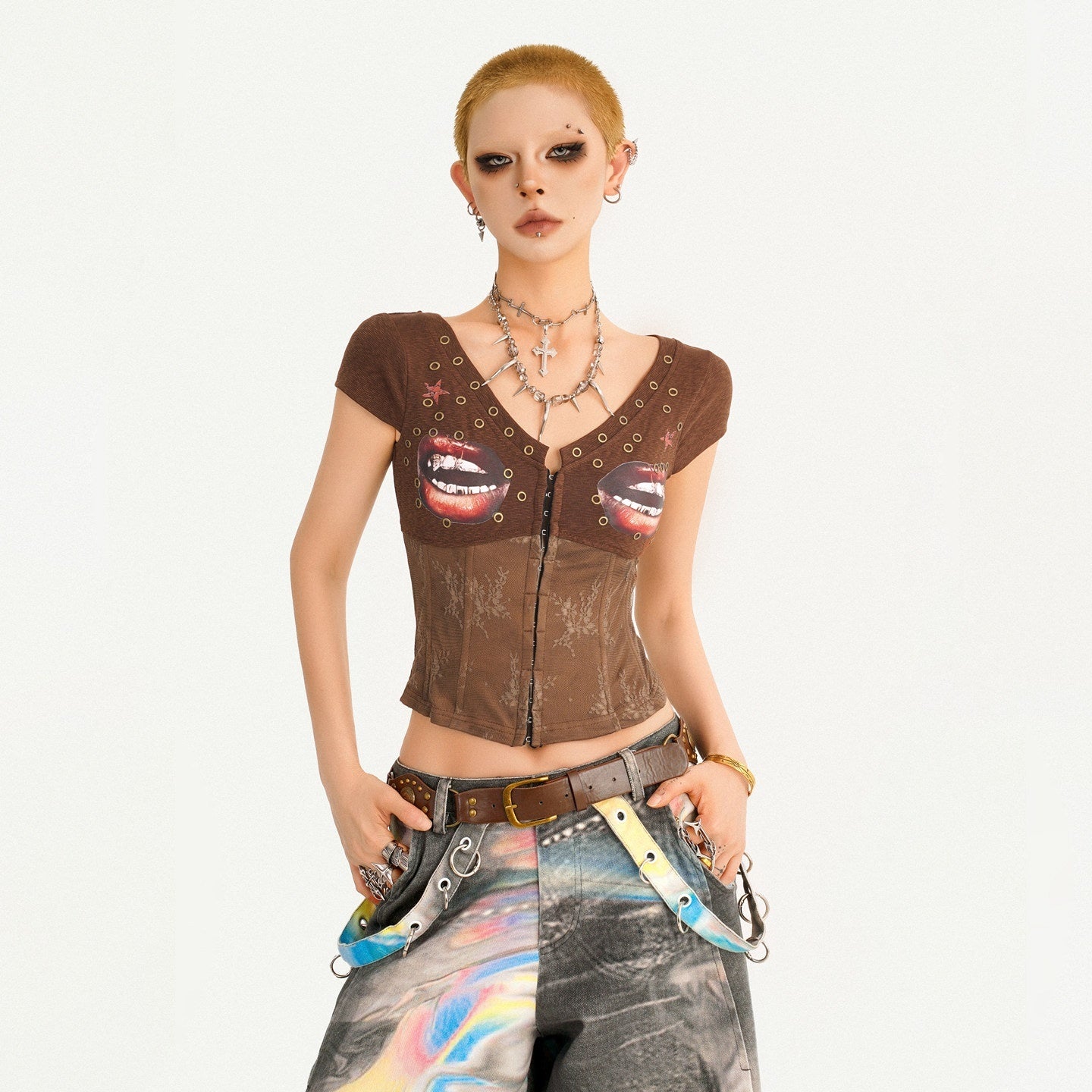 Nico_Molly_Punk_Lace_Print_V-neck_Fishbone_Waist_Cropped_Slim_Women's_Short_Sleeve_T-shirts_1052177165193_MISSTT
