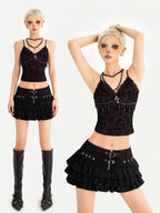 Nico Molly Punk Rock Tassel V-neck A Line Narrow Strap Cropped Slim Women's Lace Camisoles
