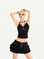 Nico Molly Punk Rock Tassel V-neck A Line Narrow Strap Cropped Slim Women's Lace Camisoles