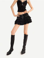 Nico Molly Punk Rock Tassel V-neck A Line Narrow Strap Cropped Slim Women's Lace Camisoles