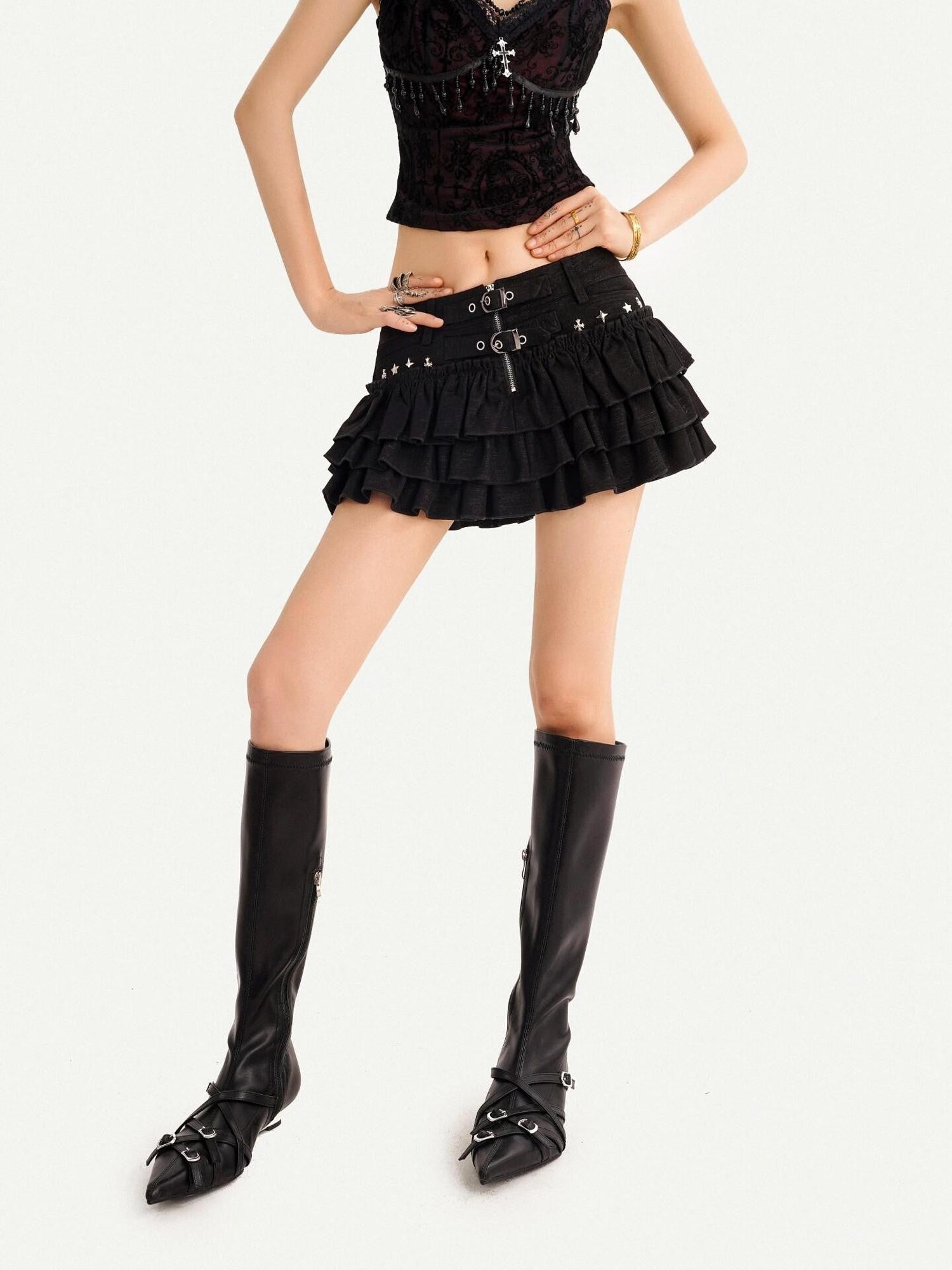 Nico Molly Punk Rock Tassel V-neck A Line Narrow Strap Cropped Slim Women's Lace Camisoles
