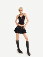 Nico Molly Punk Rock Tassel V-neck A Line Narrow Strap Cropped Slim Women's Lace Camisoles