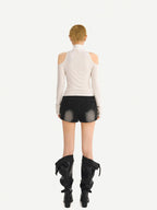 Nico Molly Punk Studded Heavy Washed Ripped Low Waist Straight Cut Women's Denim Shorts