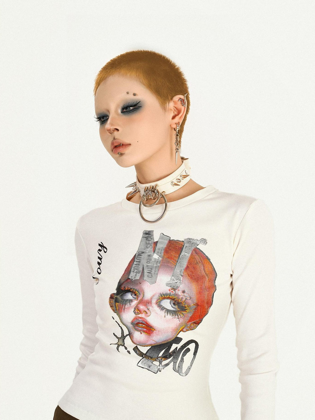 Nico Molly Quirky Character Letter Abstract Print Slim Fit Women's Long Sleeve T-shirts