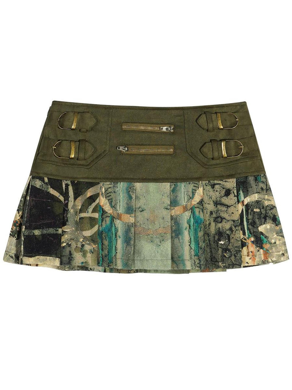 Nico Molly Random Print Pleated Vintage Denim A Line Women's Denim Mini Skirts