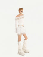 Nico Molly Rebellious One Shoulder Women's Faux Fur Trim Long Sleeve T-shirts