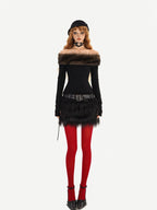 Nico Molly Rebellious One Shoulder Women's Faux Fur Trim Long Sleeve T-shirts