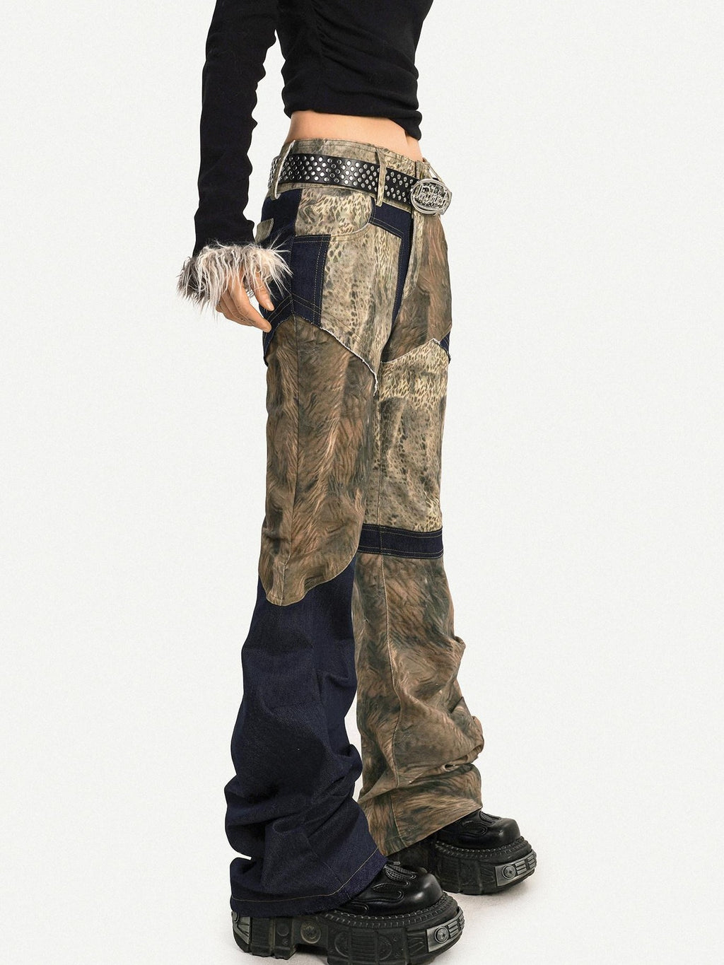 Nico Molly Rebellious Wasteland Patchwork Vintage Pattern Women's Flare Pants