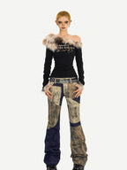 Nico Molly Rebellious Wasteland Patchwork Vintage Pattern Women's Flare Pants