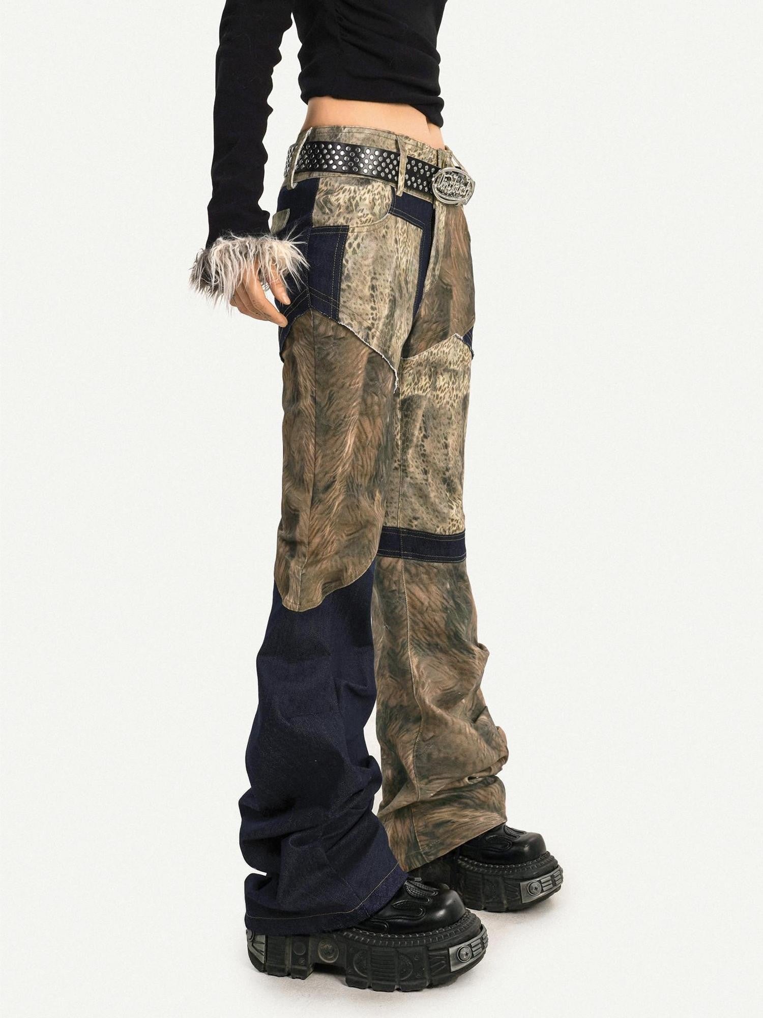 Nico Molly Rebellious Wasteland Patchwork Vintage Pattern Women's Flare Pants